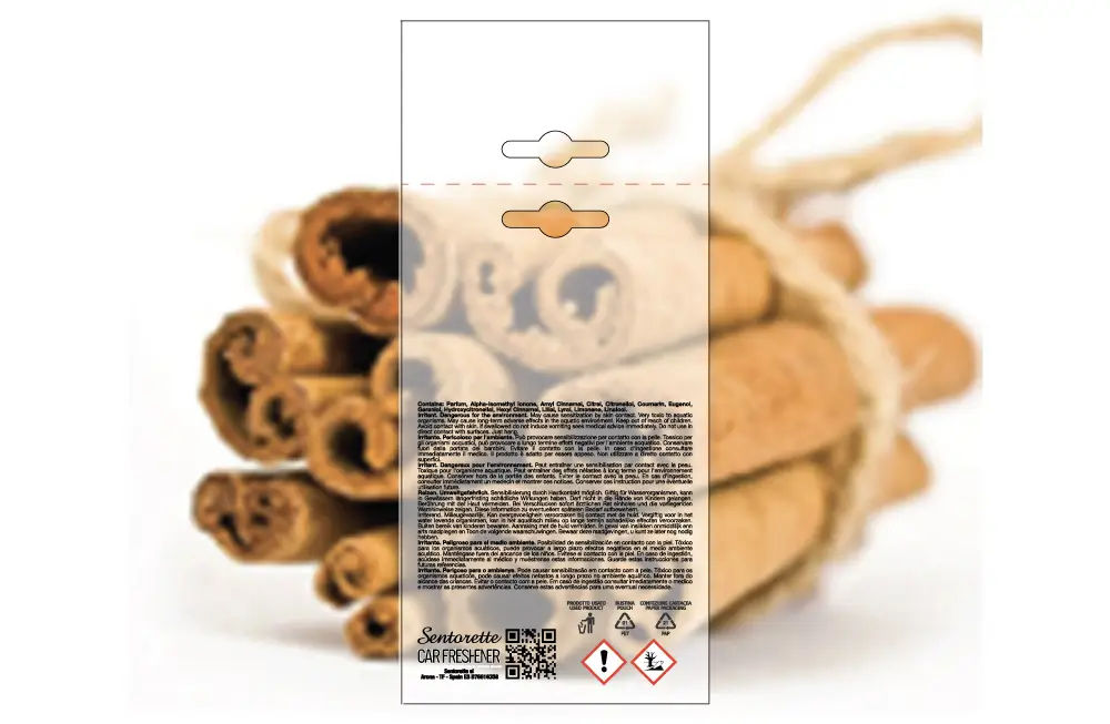 Template packaging personalizzato profumatore auto, fragranza:Cannella