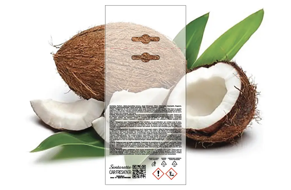 Template packaging personalizzato profumatore auto, fragranza:Cocco