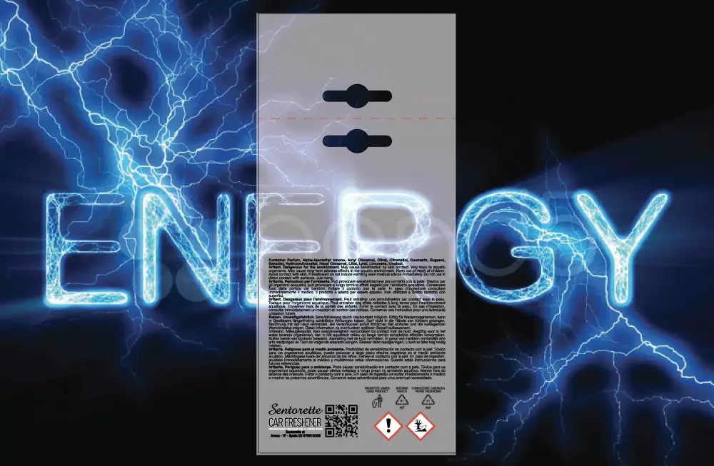 Template packaging personalizzato profumatore auto, fragranza:Energy