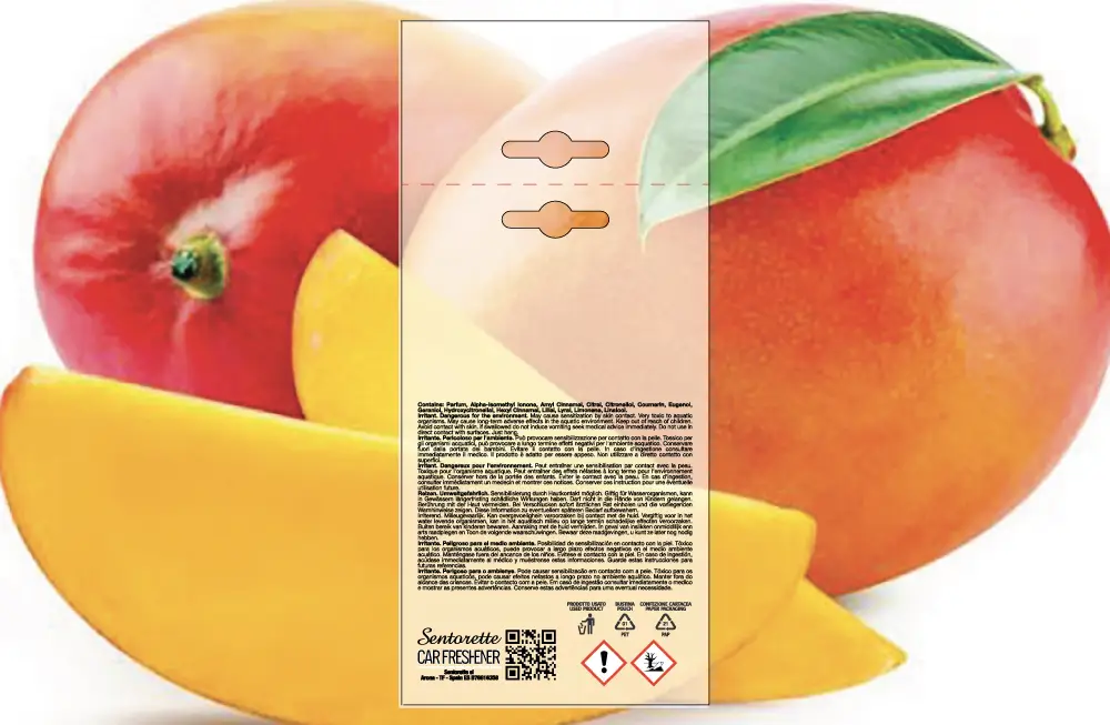 Template packaging personalizzato profumatore auto, fragranza:Exotic Mango