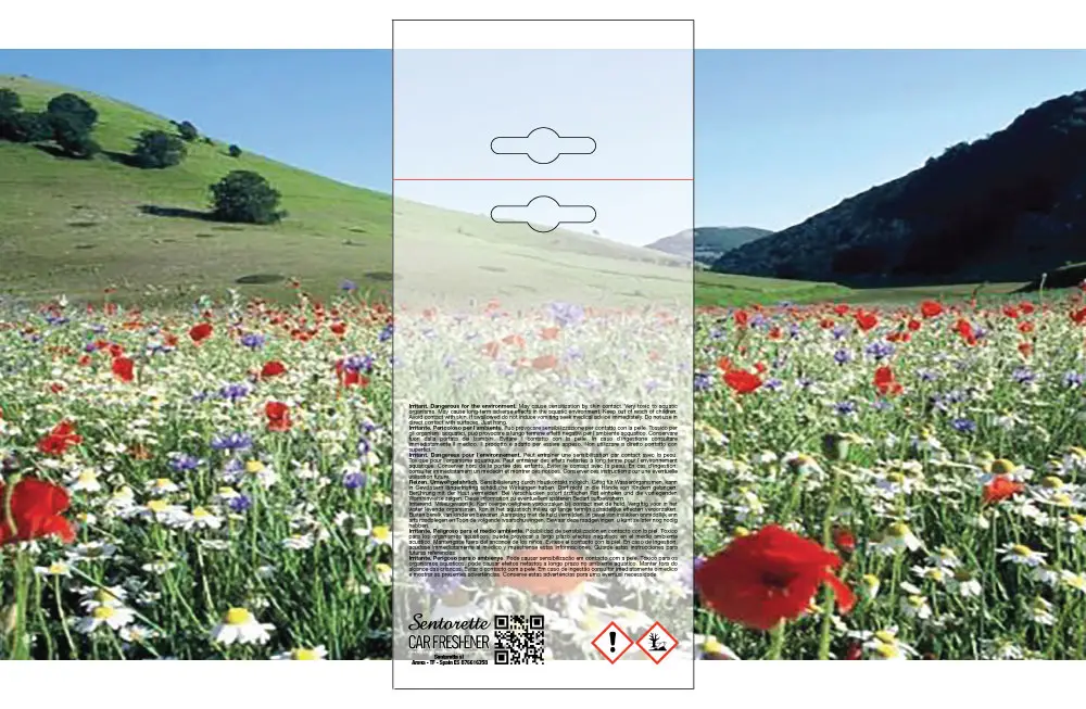 Template packaging personalizzato profumatore auto, fragranza:Fiori di campo
