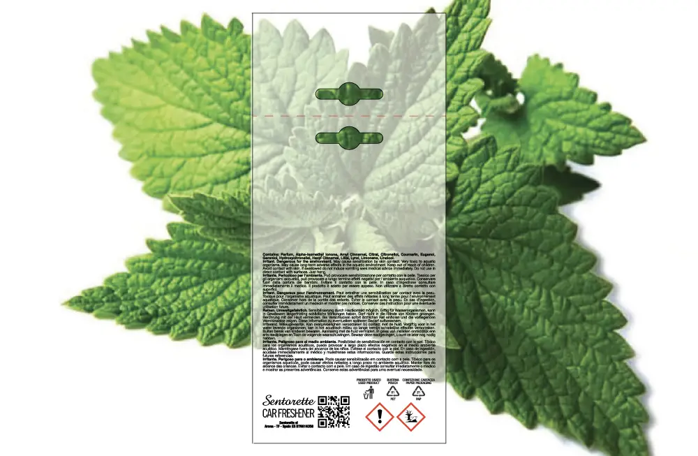 Template packaging personalizzato profumatore auto, fragranza:Fresh Mint