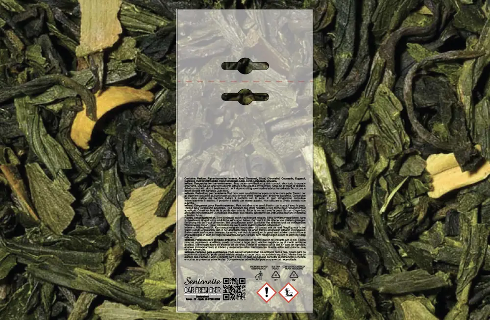 Template packaging personalizzato profumatore auto, fragranza:Green Tea Wellness