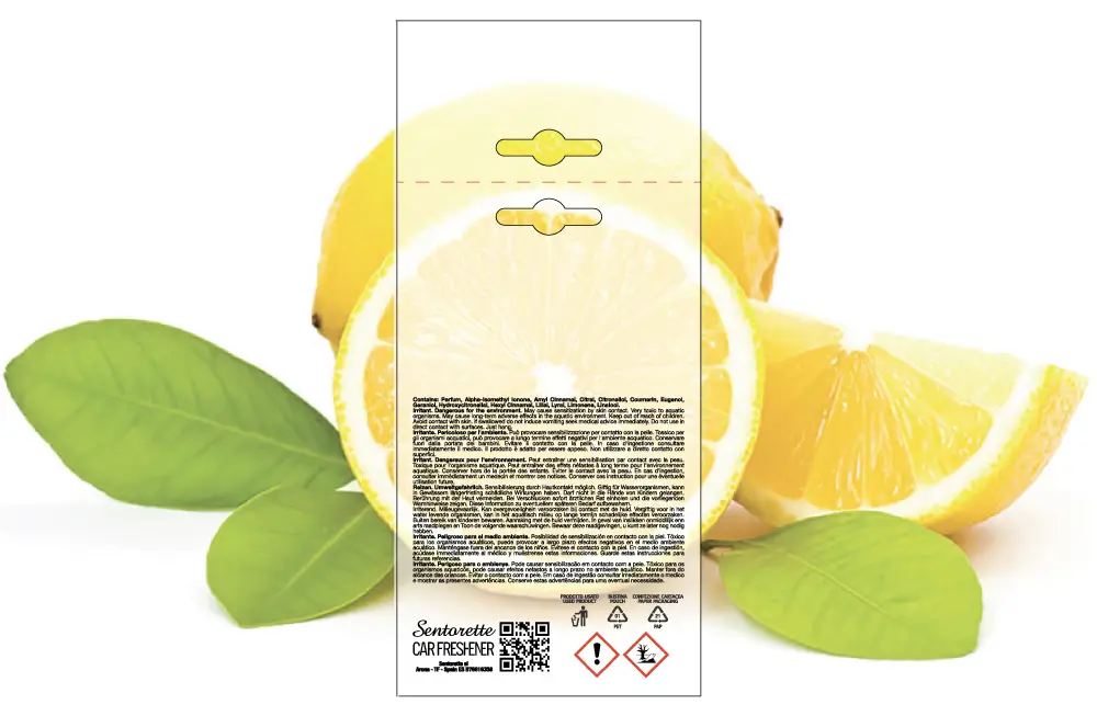 Template packaging personalizzato profumatore auto, fragranza:Limone