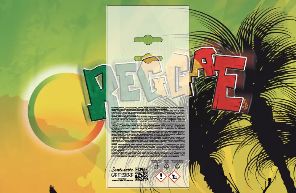 Template packaging personalizzato profumatore auto, fragranza:Reggae